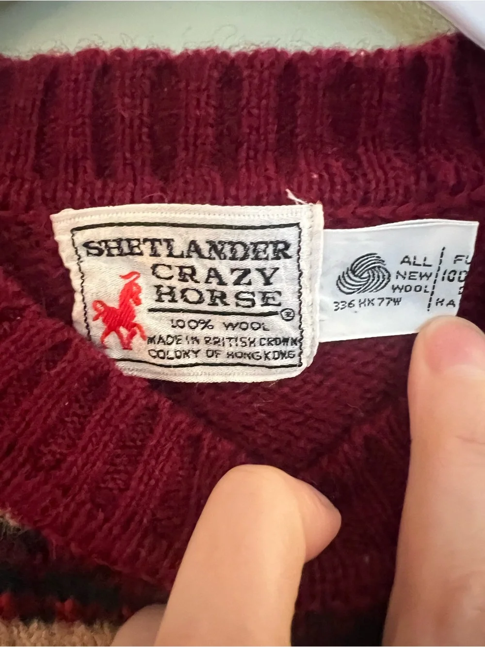 Vintage 1970s 1980s Shetland Wool Burgundy Fair Isle Sweater with Puff Sleeves